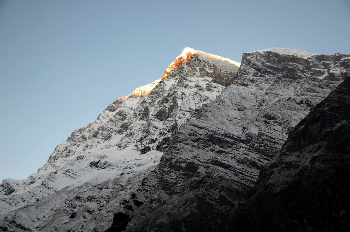 01 First Rays Of Sunrise On Tsaurabong Peak Just After Leaving Italy Base Camp Towards Darbang Around Dhaulagiri 